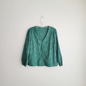 MARINE LAYER Green Embroidered Eyelet Colette Pointelle V-Neck Blouse